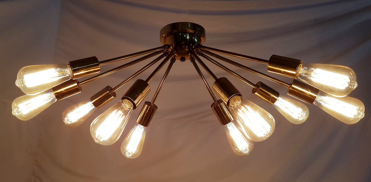 Modern Brass Flush Mount Ceiling Light - Customizable Sputnik Chandelier | Mid Century Modern Light Fixture Handmade Lighting - 32110