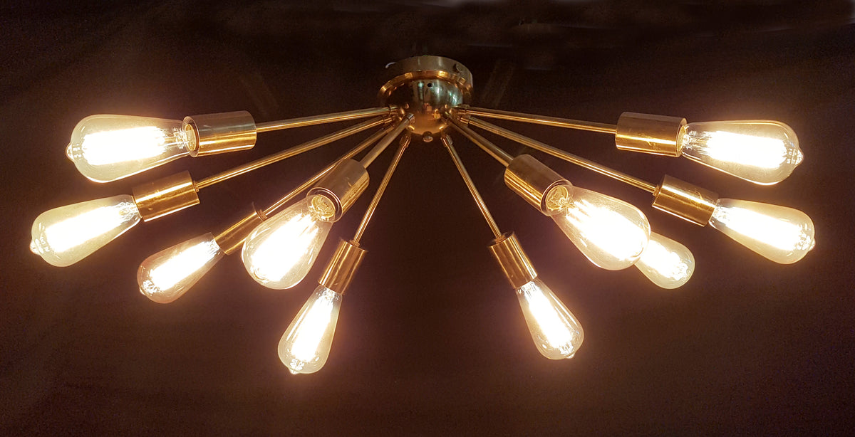 Modern Brass Flush Mount Ceiling Light - Customizable Sputnik Chandelier | Mid Century Modern Light Fixture Handmade Lighting - 32110