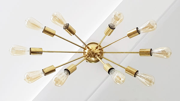 Shinny Brass Hanging Ceiling Light , Handmade Sputnik Chandelier made of full Brass , Modern Ceiling Lamp 10 lights/arms - 32110