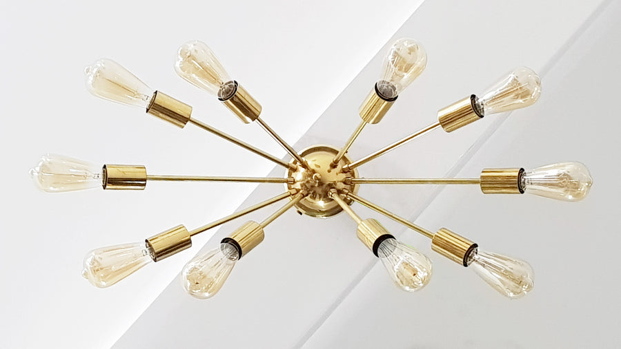 Modern Brass Flush Mount Ceiling Light - Customizable Sputnik Chandelier | Mid Century Modern Light Fixture Handmade Lighting - 32110