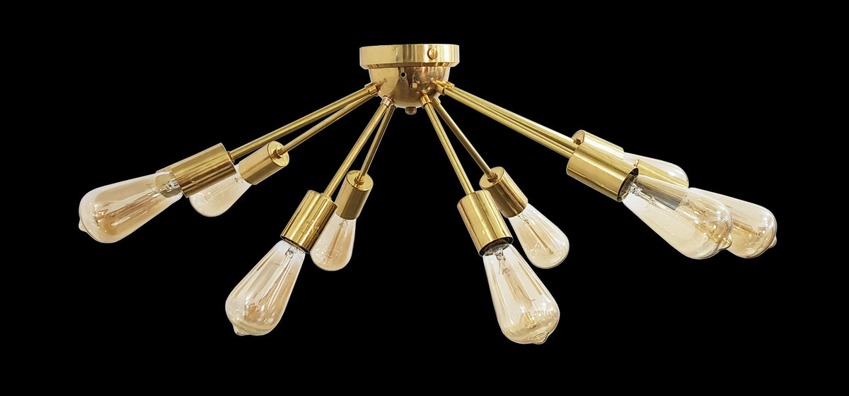 Modern Brass Flush Mount Ceiling Light - Customizable Sputnik Chandelier | Mid Century Modern Light Fixture Handmade Lighting - 32110