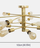 Shinny Brass Sputnik Chandelier , Handmade Hanging Lamp made of full Brass , Mid Century Ceiling Lamp Handcrafted 15 lights/arms - 32111