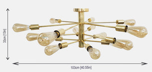 Shinny Brass Sputnik Chandelier , Handmade Hanging Lamp made of full Brass , Mid Century Ceiling Lamp Handcrafted 15 lights/arms - 32111