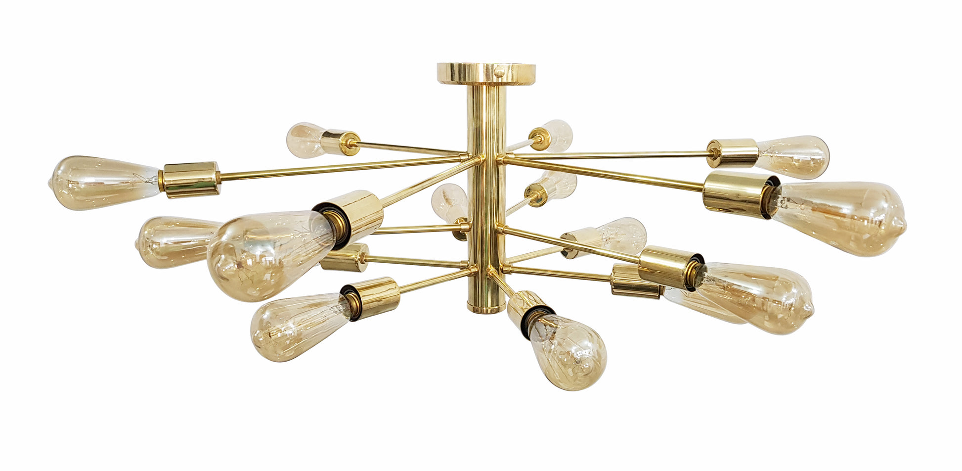 Shinny Brass Sputnik Chandelier , Handmade Hanging Lamp made of full Brass , Mid Century Ceiling Lamp Handcrafted 15 lights/arms - 32111