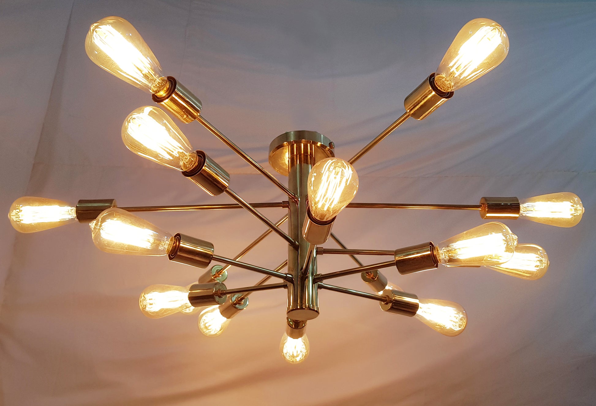 Shinny Brass Sputnik Chandelier , Handmade Hanging Lamp made of full Brass , Mid Century Ceiling Lamp Handcrafted 15 lights/arms - 32111