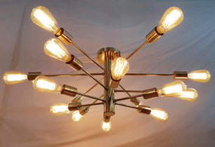 Shinny Brass Sputnik Chandelier , Handmade Hanging Lamp made of full Brass , Mid Century Ceiling Lamp Handcrafted 15 lights/arms - 32111