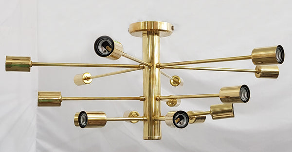 Shinny Brass Sputnik Chandelier , Handmade Hanging Lamp made of full Brass , Mid Century Ceiling Lamp Handcrafted 15 lights/arms - 32111