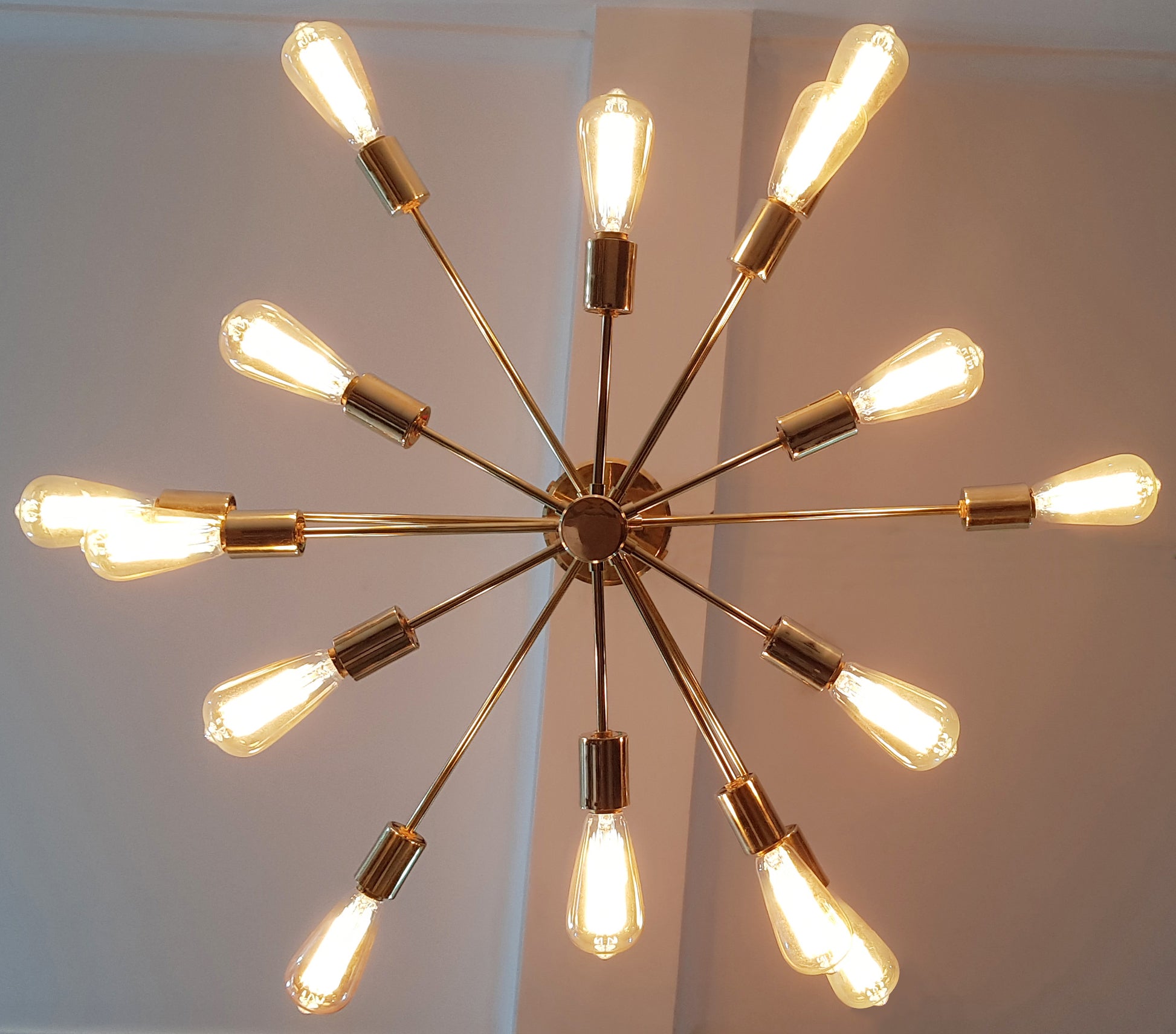 Shinny Brass Sputnik Chandelier , Handmade Hanging Lamp made of full Brass , Mid Century Ceiling Lamp Handcrafted 15 lights/arms - 32111