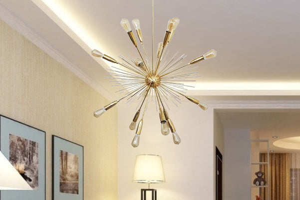 Brass Leaf Studio Shinny Brass Chandelier, Urchin Hanging Lamp, Starburst Chandelier Made of Full Brass 16 Lights