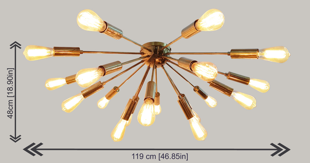 Mid-Century Modern Sputnik Flush Mount Ceiling Light – Customizable Brass or Copper Chandelier - 32120