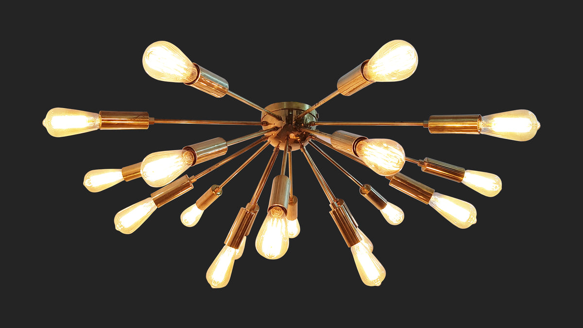 Mid-Century Modern Sputnik Flush Mount Ceiling Light – Customizable Brass or Copper Chandelier - 32120