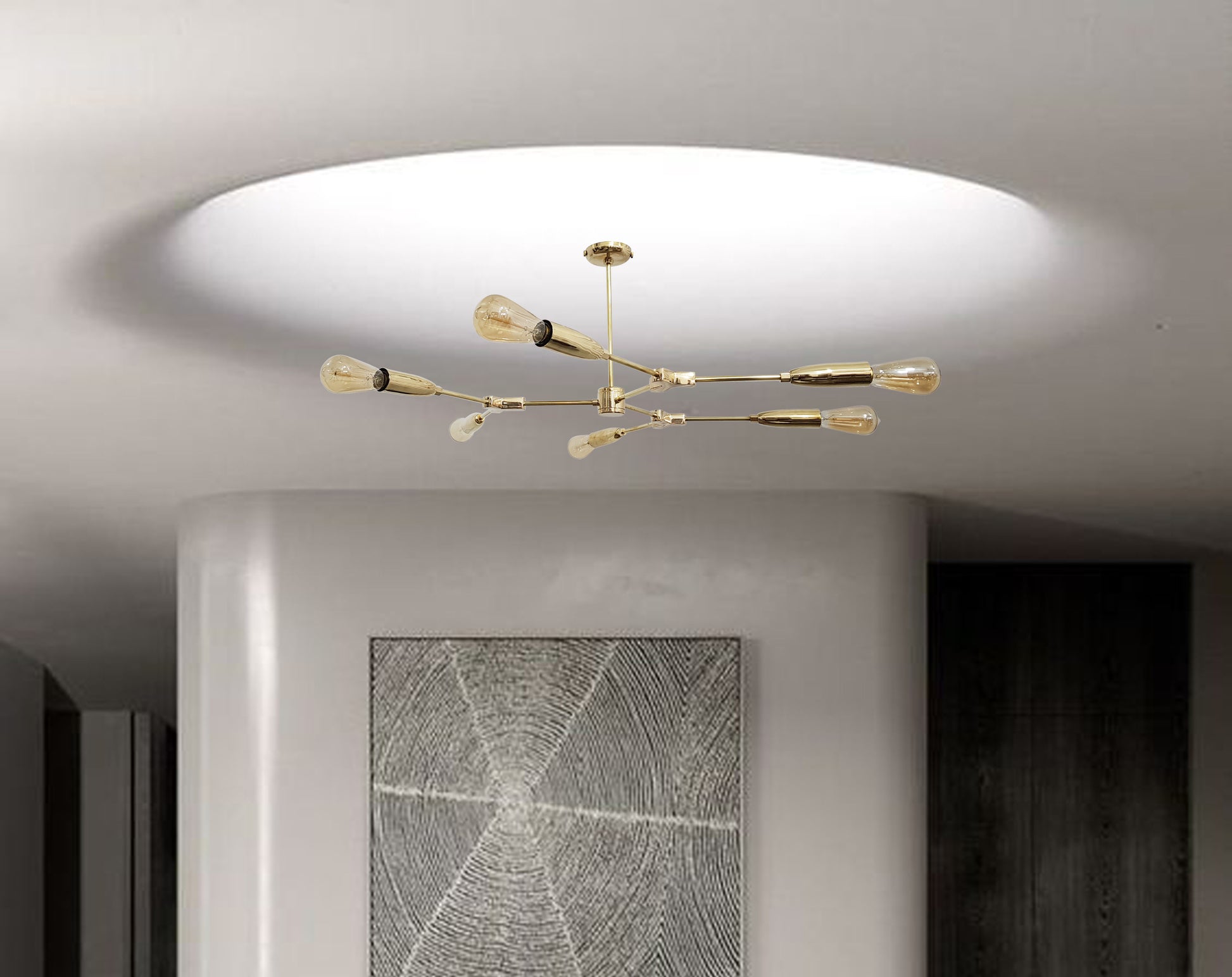 6 Arms Brass Sputnik Chandelier 40" Wide - 32126