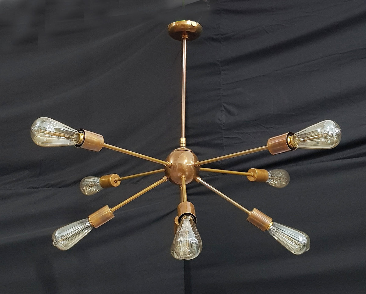 Customizable Bare Bulb Sputnik Chandelier – Industrial Mid-Century Modern Brass or Copper Pendant Light - 32129