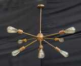 Customizable Bare Bulb Sputnik Chandelier – Industrial Mid-Century Modern Brass or Copper Pendant Light - 32129