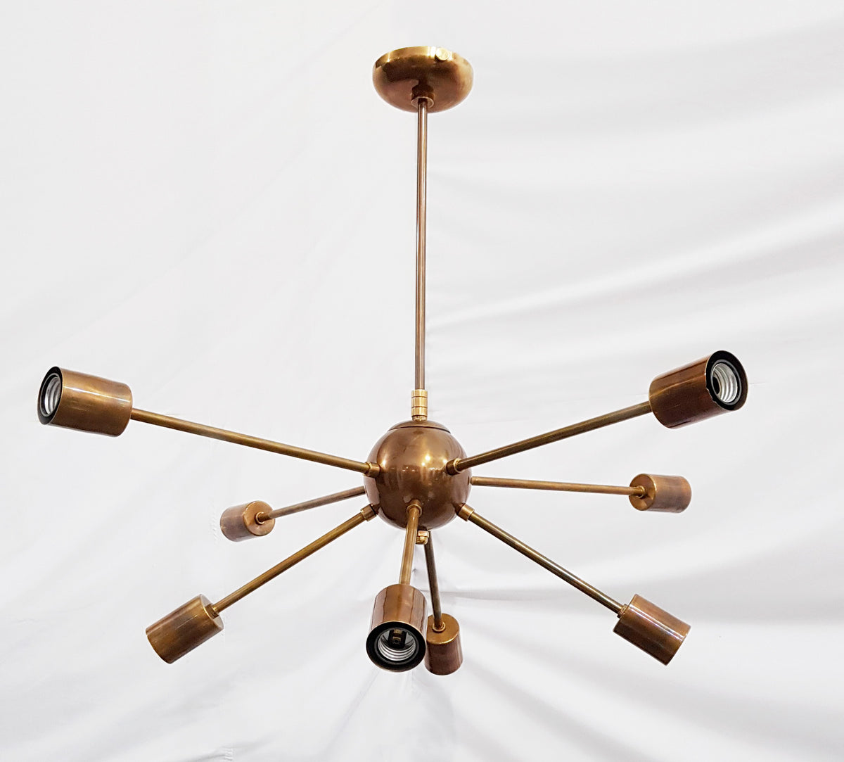 Customizable Bare Bulb Sputnik Chandelier – Industrial Mid-Century Modern Brass or Copper Pendant Light - 32129