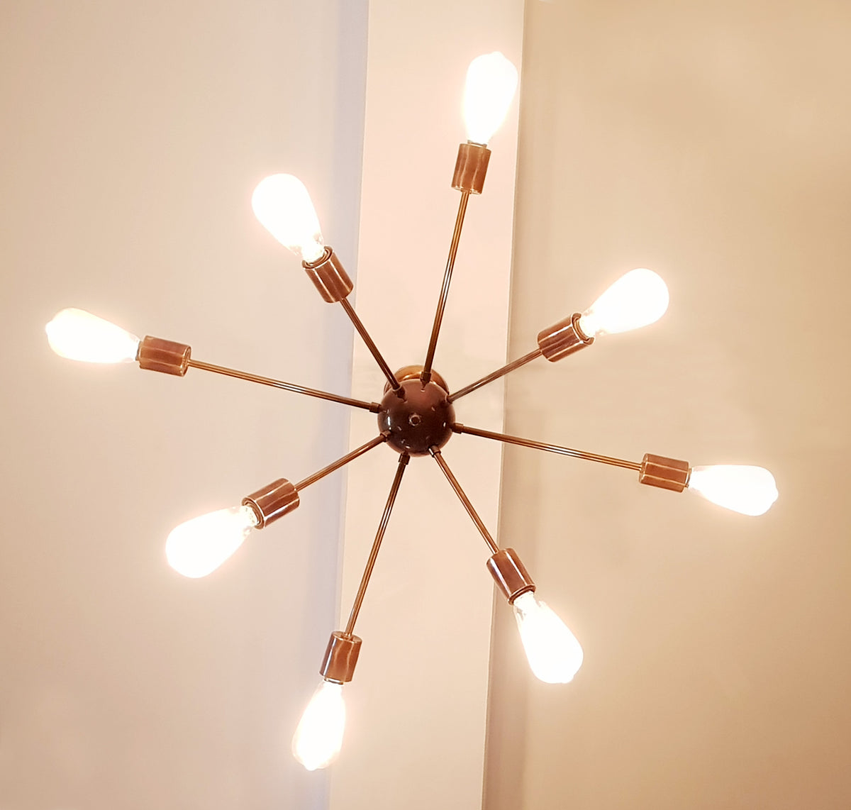 Customizable Bare Bulb Sputnik Chandelier – Industrial Mid-Century Modern Brass or Copper Pendant Light - 32129