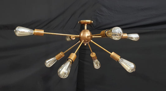 Sputnik Chandelier Brass Patina Finish, Pendant Hanging Brass Lamp, Mid Century Ceiling Light 8 Lights Made of Full Brass