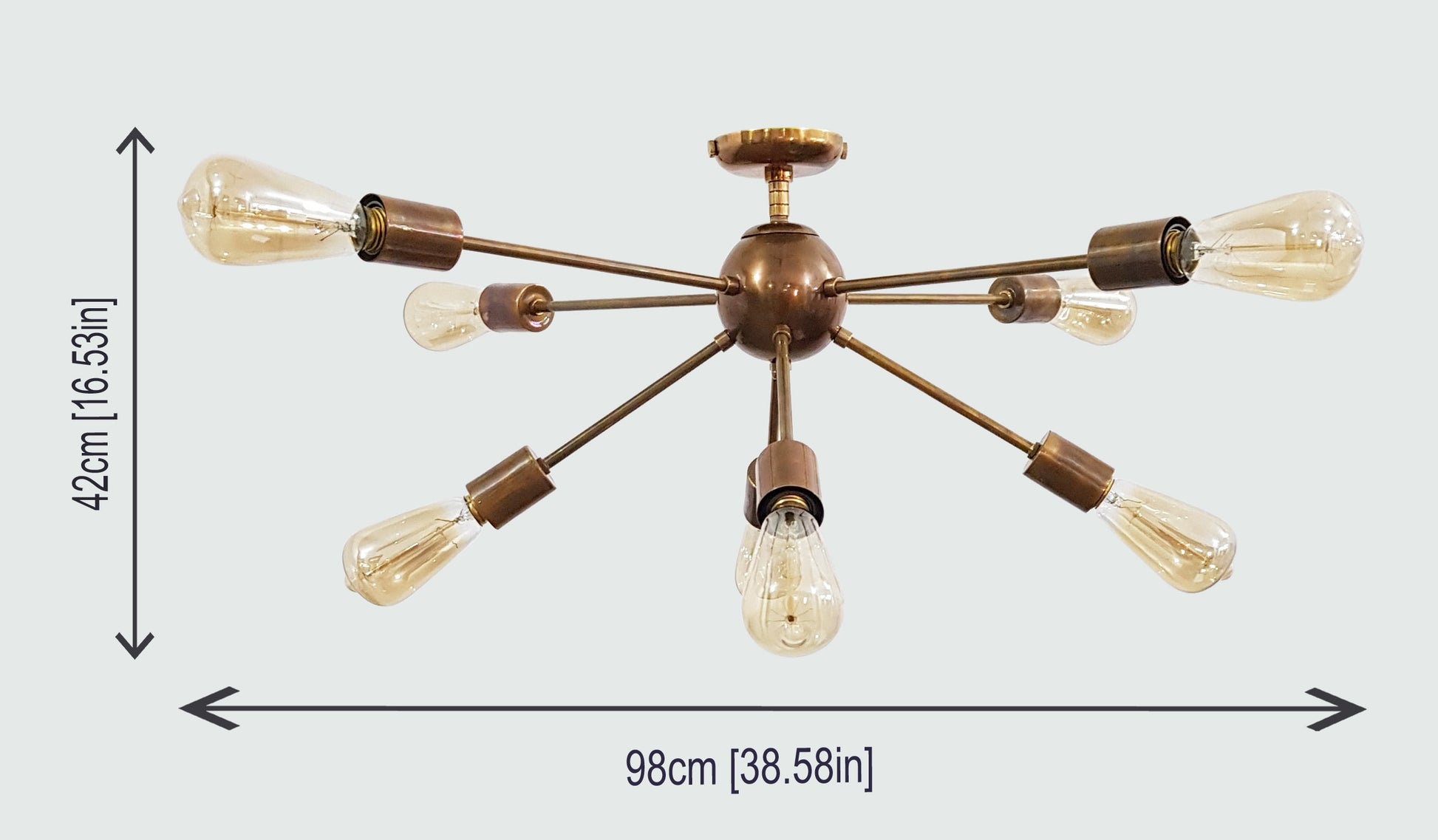 8 Arms Brass Sputnik Chandelier 38" Wide - 32130