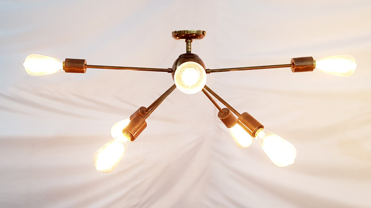 Industrial Sputnik Chandelier | Custom Brass Ceiling Light | Mid Century Modern Light Fixture Handmade Lighting | Steampunk Style Lamp - 32130