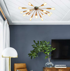 Brass Leaf Studio Sputnik Chandelier Brushed Brass Finish, Hanging Lamp Made of Full Brass, Mid Century Style Ceiling Lamp 18 Lights/arms
