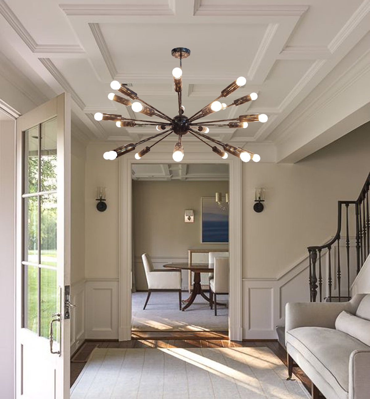 Modern Sputnik Chandelier Light | Customizable Brass or Copper Finish | Mid-Century Ceiling Light Fixture | Industrial Lighting |  - 32132