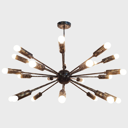 Sputnik Chandelier Natural Black Brass Finish, Mid Century Style Chandelier Made of Full Brass, Pendant Ceiling Lamp 24 Lights/arms