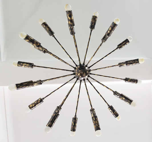 Sputnik Chandelier Natural Black Brass Finish, Mid Century Style Chandelier Made of Full Brass, Pendant Ceiling Lamp 24 Lights/arms