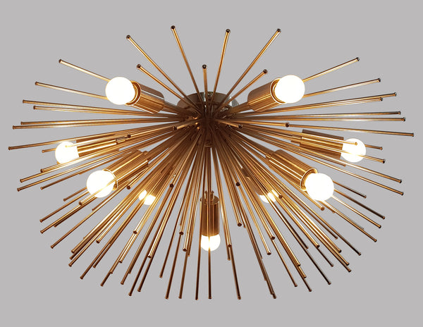 Customizable Brass Urchin Flush Mount Ceiling Light | Starburst Chandelier | Modern Mid-Century Lighting | Handmade |  - 32134