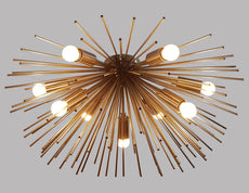Industrial Brass Made, 9 Lights Brass Urchin Chandelier Pendant Flush-Mount Ceiling Lamp Mid Century 1950's Brass Light for Bedroom, Lobby, Foyer, Living Room
