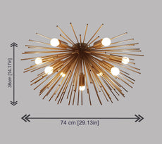 Industrial Brass Made, 9 Lights Brass Urchin Chandelier Pendant Flush-Mount Ceiling Lamp Mid Century 1950's Brass Light for Bedroom, Lobby, Foyer, Living Room