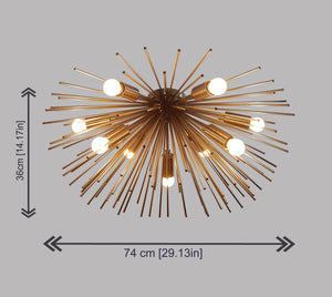 Industrial Brass Made, 9 Lights Brass Urchin Chandelier Pendant Flush-Mount Ceiling Lamp Mid Century 1950's Brass Light for Bedroom, Lobby, Foyer, Living Room