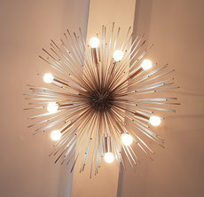 Industrial Brass Made, 9 Lights Brass Urchin Chandelier Pendant Flush-Mount Ceiling Lamp Mid Century 1950's Brass Light for Bedroom, Lobby, Foyer, Living Room
