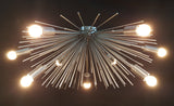 Modern Brushed Nickel Sputnik Chandelier – Customizable Bare Bulb Starburst Ceiling Light Fixture - 32135