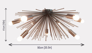 Modern Brushed Nickel Sputnik Chandelier – Customizable Bare Bulb Starburst Ceiling Light Fixture - 32135