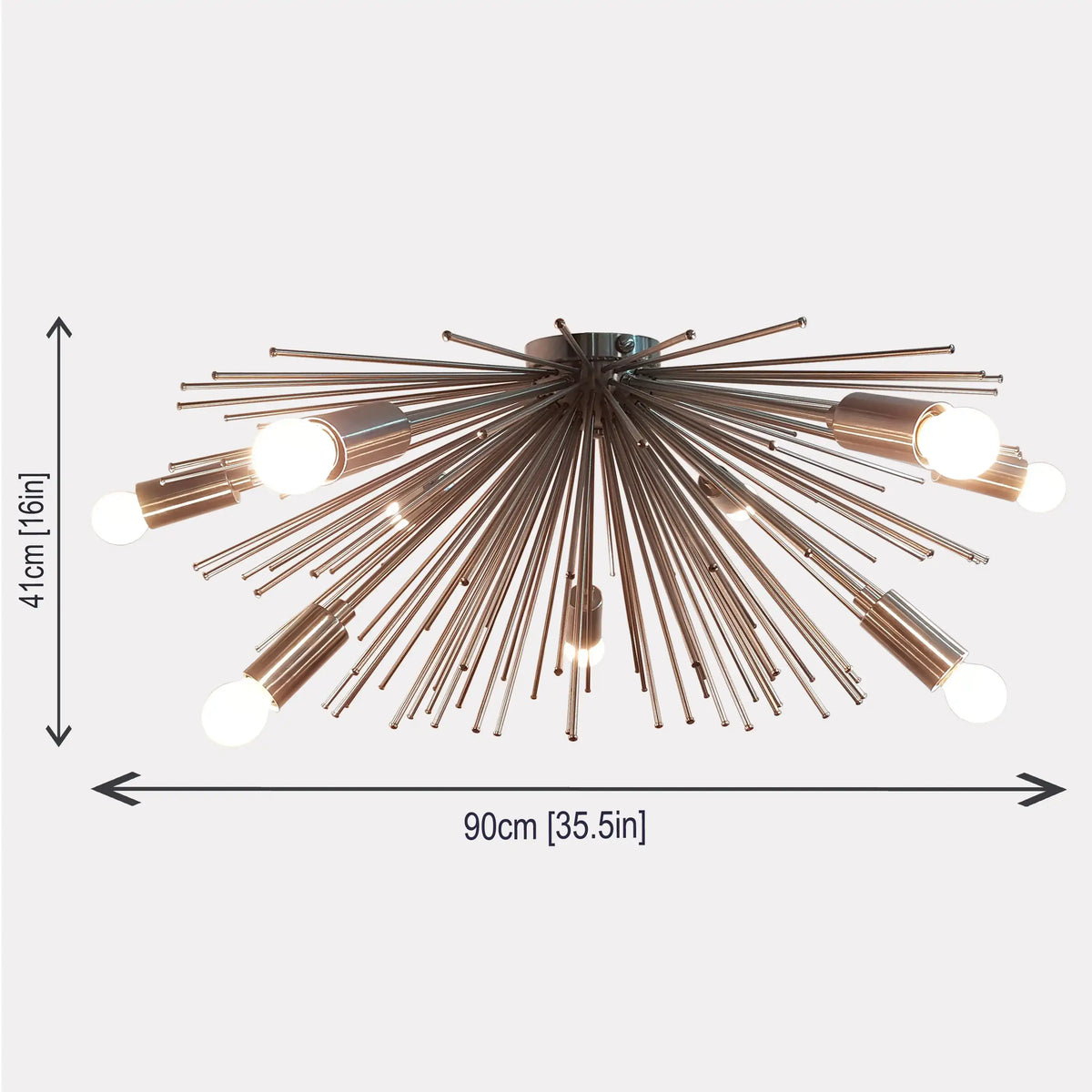 Modern Brushed Nickel Sputnik Chandelier – Customizable Bare Bulb Starburst Ceiling Light Fixture - 32135