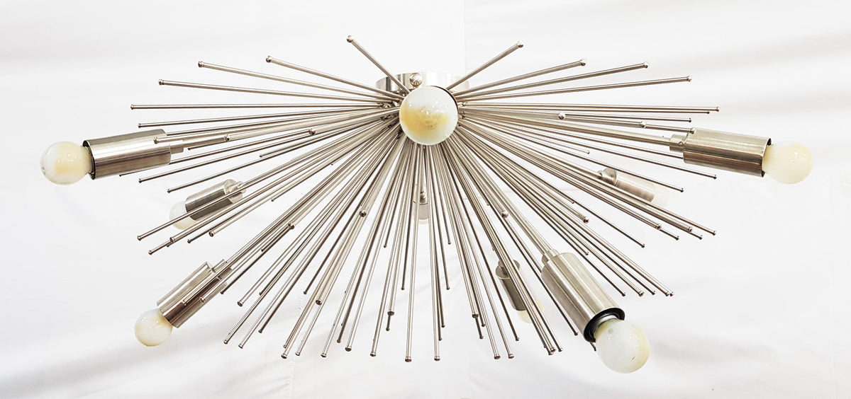 Modern Brushed Nickel Sputnik Chandelier – Customizable Bare Bulb Starburst Ceiling Light Fixture - 32135