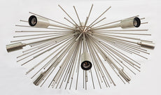 Modern Brushed Nickel Sputnik Chandelier – Customizable Bare Bulb Starburst Ceiling Light Fixture - 32135