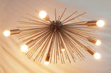 Modern Brushed Nickel Sputnik Chandelier – Customizable Bare Bulb Starburst Ceiling Light Fixture - 32135