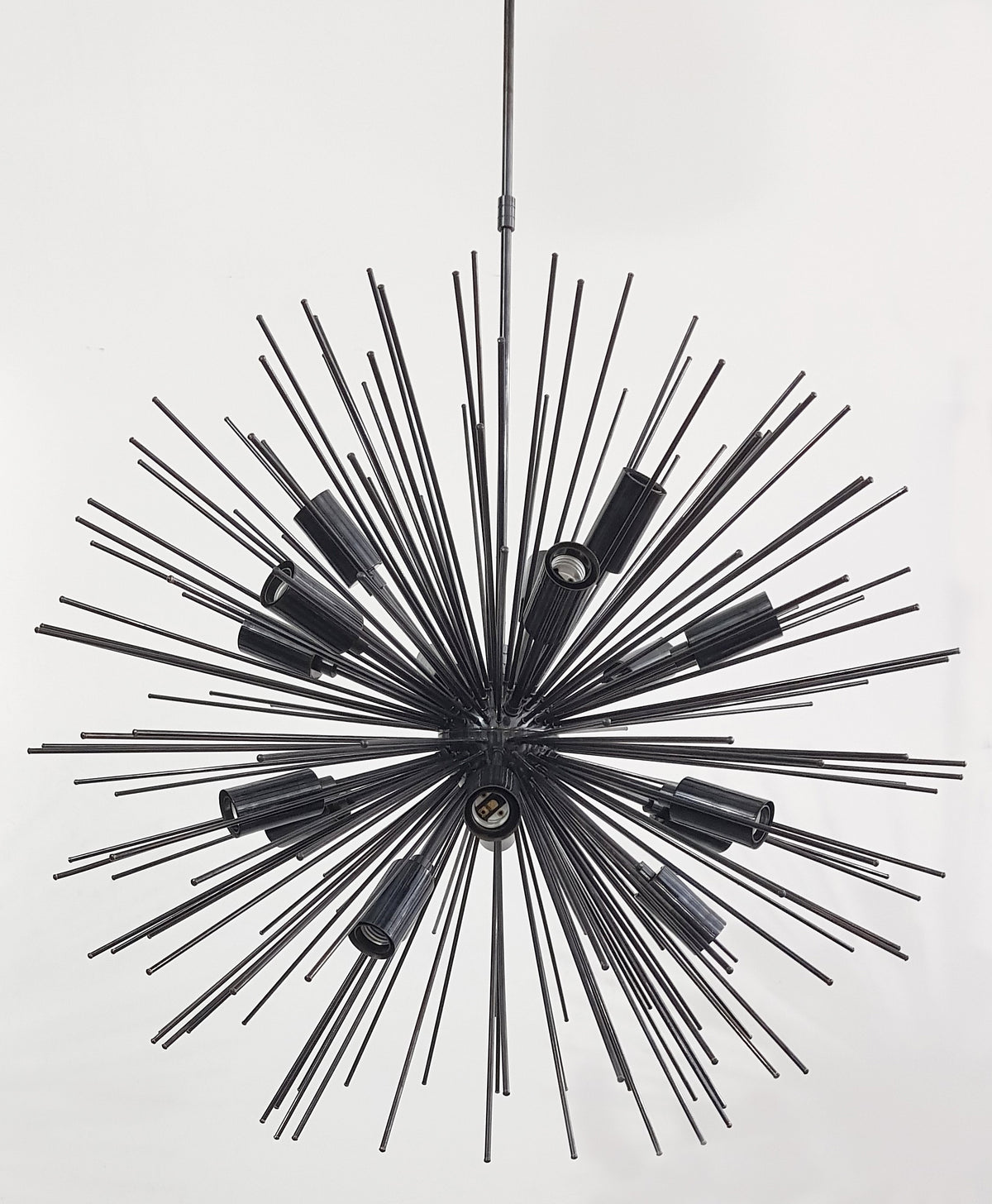 Dramatic Starburst Sputnik Chandelier – Mid-Century Modern Pendant with Radiating Rods and Exposed Bulbs - 32136