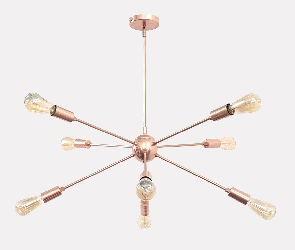 Minimalist Copper Sputnik Chandelier – Industrial Mid-Century Bare Bulb Pendant Light Fixture - 32138