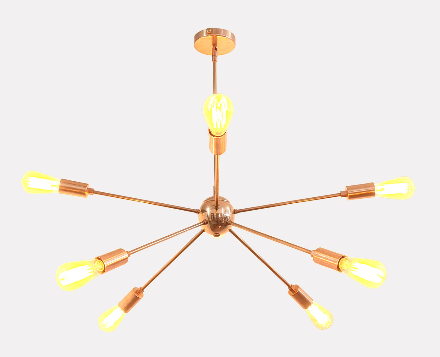 Minimalist Copper Sputnik Chandelier – Industrial Mid-Century Bare Bulb Pendant Light Fixture - 32138