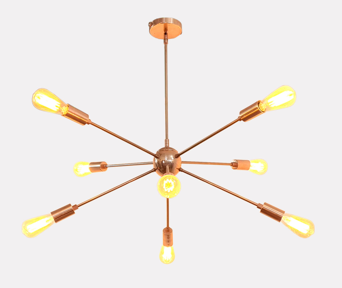 Minimalist Copper Sputnik Chandelier – Industrial Mid-Century Bare Bulb Pendant Light Fixture - 32138