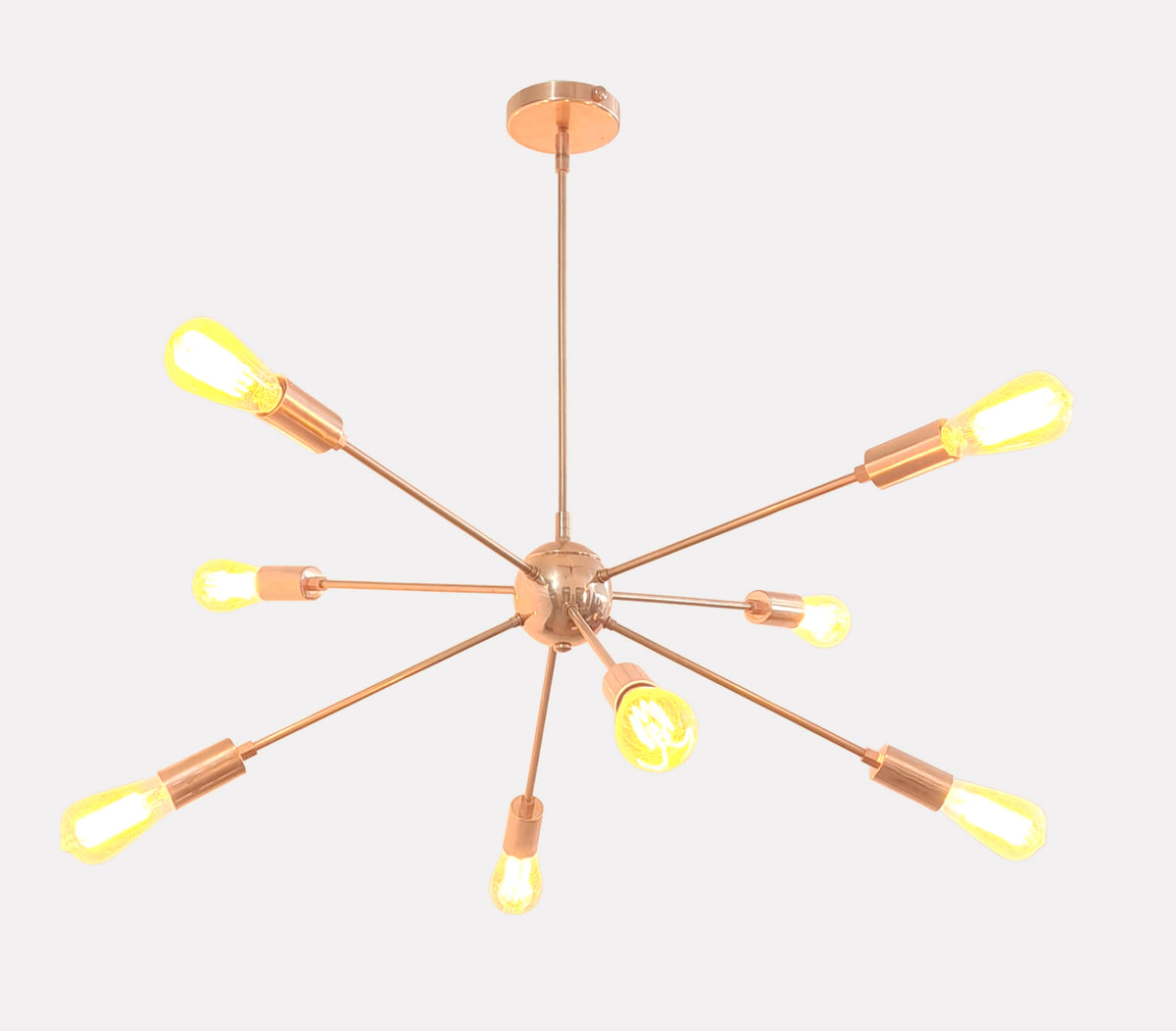 Minimalist Copper Sputnik Chandelier – Industrial Mid-Century Bare Bulb Pendant Light Fixture - 32138