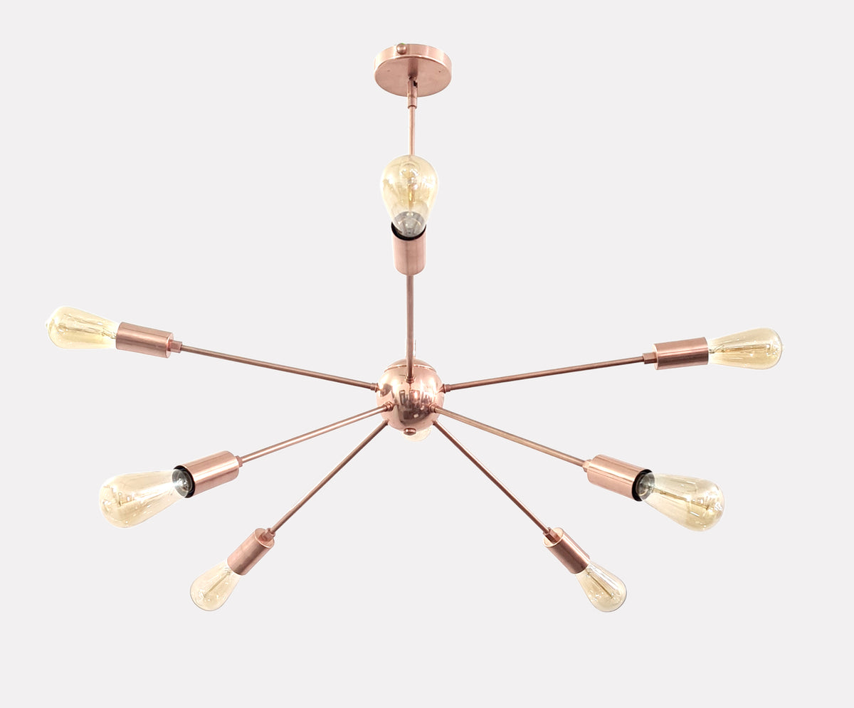 Minimalist Copper Sputnik Chandelier – Industrial Mid-Century Bare Bulb Pendant Light Fixture - 32138