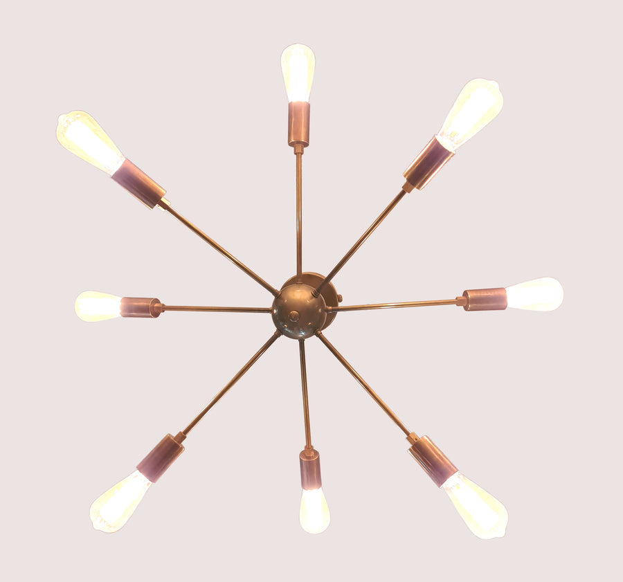Industrial Mid-Century Modern Sputnik Chandelier – 8-Light Bare Bulb Brass Starburst Pendant Ceiling Fixture - 32142