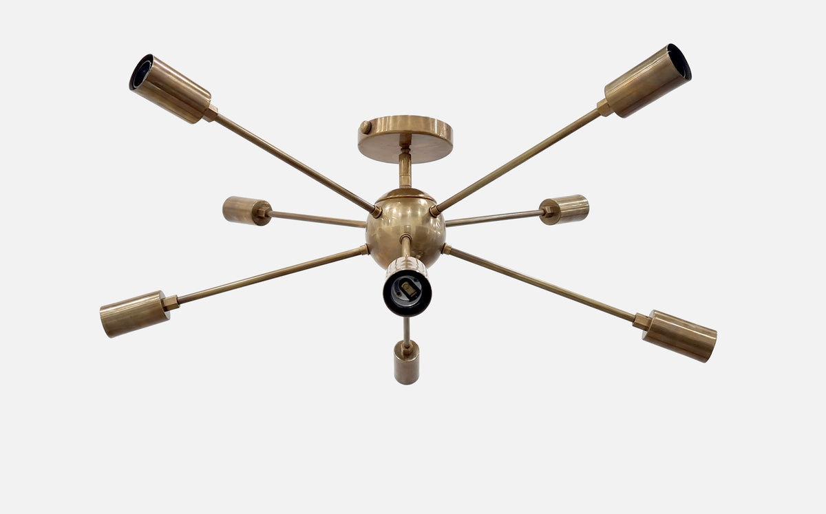 Industrial Mid-Century Modern Sputnik Chandelier – 8-Light Bare Bulb Brass Starburst Pendant Ceiling Fixture - 32142