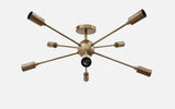 Industrial Mid-Century Modern Sputnik Chandelier – 8-Light Bare Bulb Brass Starburst Pendant Ceiling Fixture - 32142