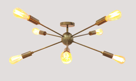 Industrial Brass Made, 8 Arm Brass Sputnik Chandelier Mid Century Starburst Modern Chandelier Made of Brass, Pendant Ceiling Light
