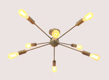 Industrial Mid-Century Modern Sputnik Chandelier – 8-Light Bare Bulb Brass Starburst Pendant Ceiling Fixture - 32142