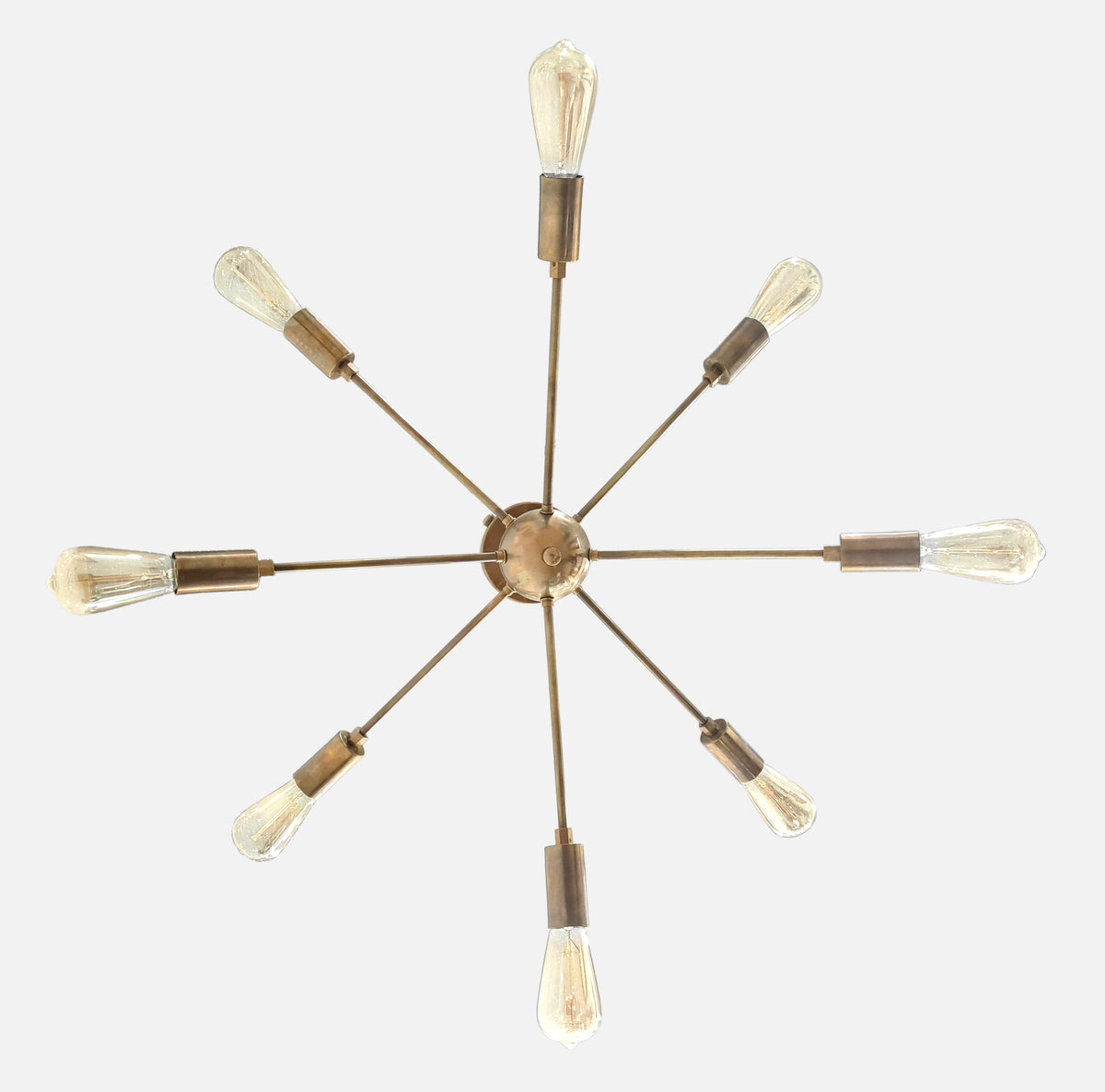 Industrial Mid-Century Modern Sputnik Chandelier – 8-Light Bare Bulb Brass Starburst Pendant Ceiling Fixture - 32142